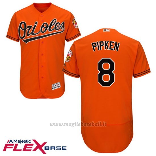 Maglia Baseball Uomo Baltimore Orioles 8 Cal Ripken Jr Arancione Flex Base Autentico Collezione